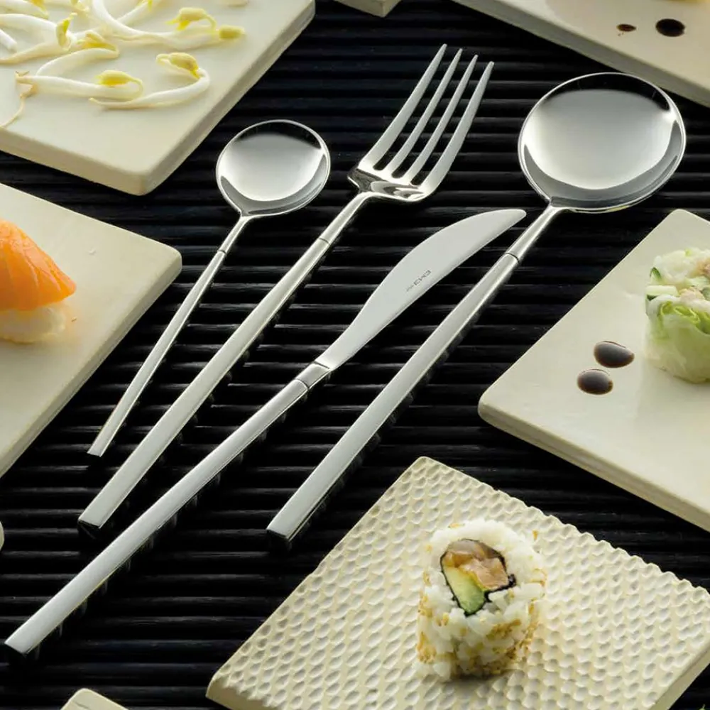 Viadurini Kitchen Besteck Set-24 Besteck aus poliertem Schmiedestahl in verschiedenen Ausführungen, Made in Italy - Osaka