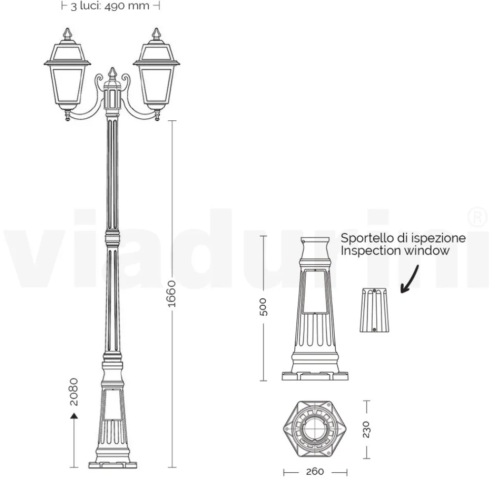 Viadurini Lighting Gartenlampion-208 cm hohe Gartenlampe aus anthrazitfarbenem Aluminium und sandgestrahltem Glas - Elric