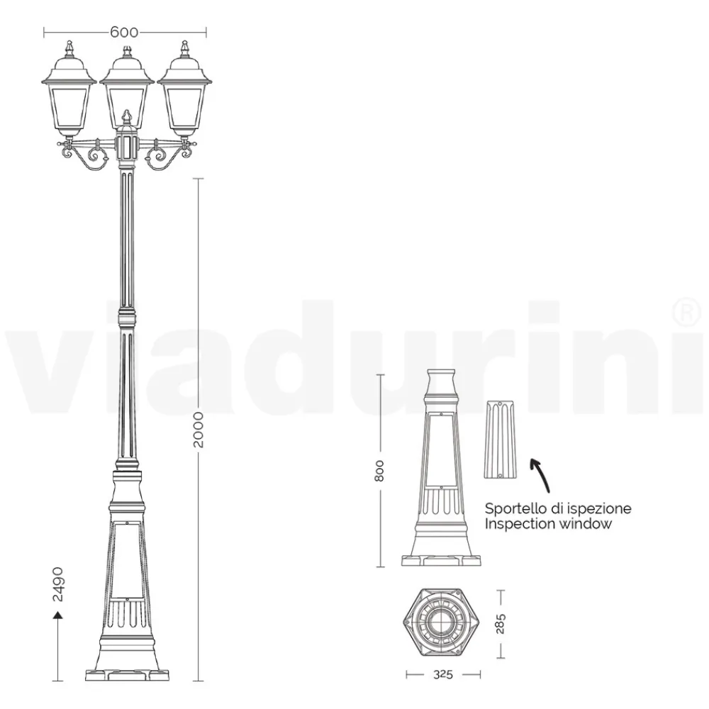 Viadurini Lighting Gartenlampion-249 cm hohe Straßenlaterne aus Anthrazitglas und Aluminium Made in Italy - Scintilla