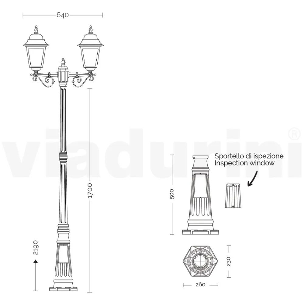 Viadurini Lighting Gartenlampion-219 cm hohe Straßenlaterne aus Anthrazitglas und Aluminium Made in Italy - Scintilla
