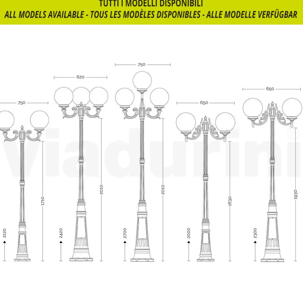 Viadurini Lighting Gartenlampion-208 cm hohe Straßenlaterne aus Acryl und anthrazitfarbenem Aluminium. Hergestellt in Italien - Trovaantracite