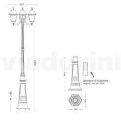 Viadurini Lighting Gartenlampion-238 cm hohe Straßenlaterne aus Anthrazitglas und Aluminium Made in Italy - Scintilla