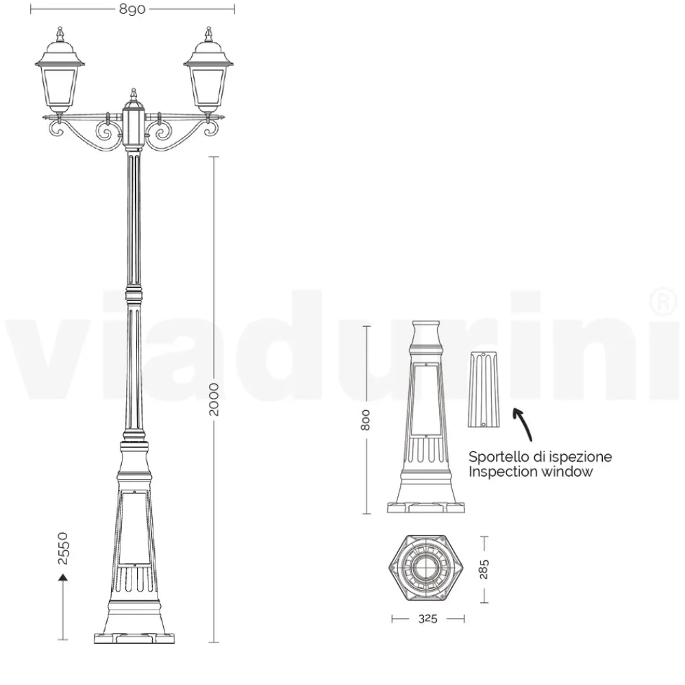 Viadurini Lighting Gartenlampion-255 cm hohe Straßenlaterne aus Anthrazitglas und Aluminium Made in Italy - Scintilla