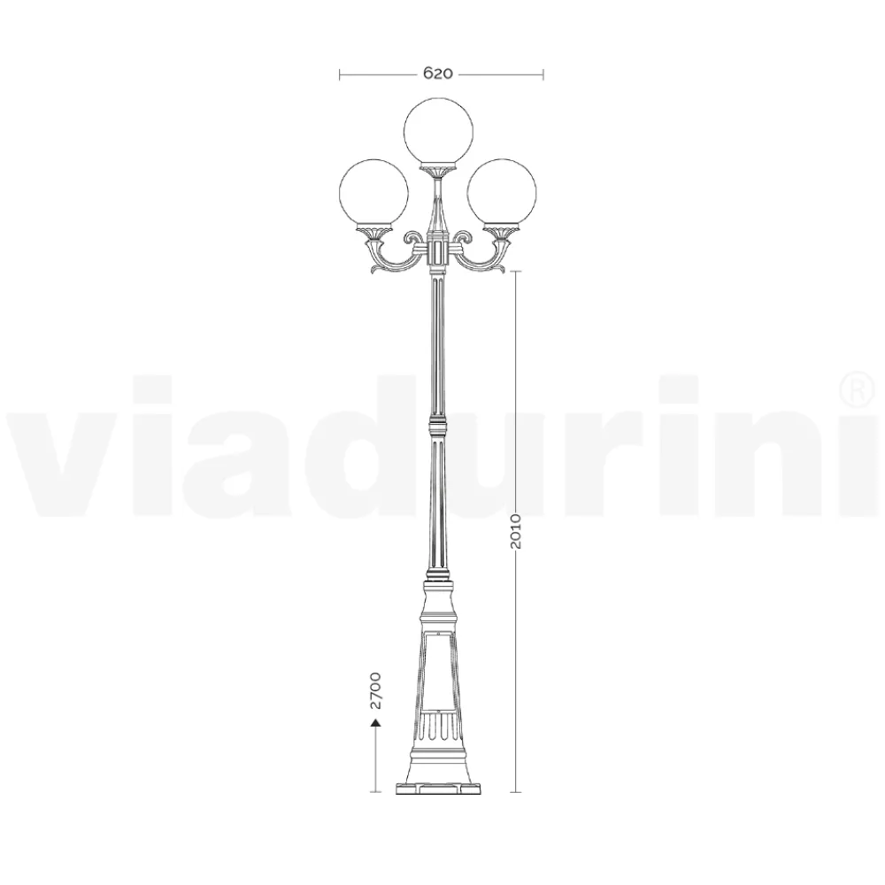 Viadurini Lighting Gartenlampion-270 cm hohe Straßenlaterne aus schwarzem Acryl und Aluminium, hergestellt in Italien - Trovanero