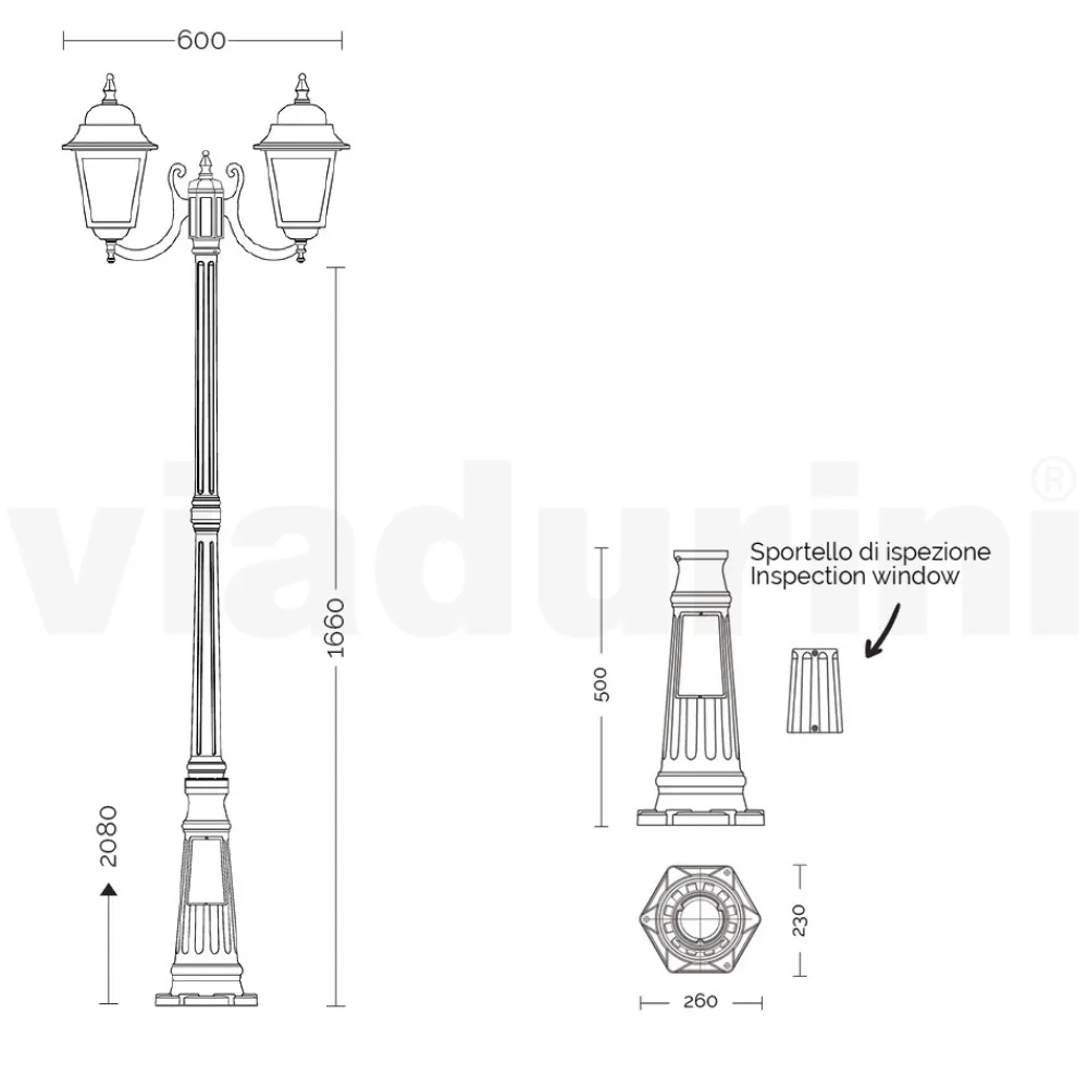Viadurini Lighting Gartenlampion-208 cm hohe Straßenlaterne aus Anthrazitglas und Aluminium Made in Italy - Scintilla