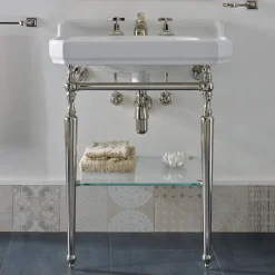 Viadurini Bathroom Vintage Waschbecken|Keramikwaschbecken-65 cm Keramik-Badezimmerkonsole mit Metallfüßen Made in Italy Nausica
