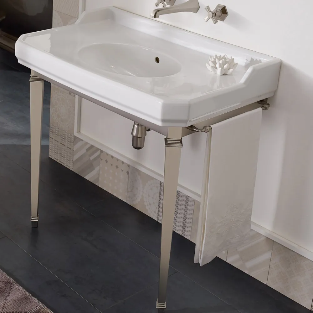 Viadurini Bathroom Vintage Waschbecken|Keramikwaschbecken-90 cm Vintage Badezimmerkonsole, weiße Keramik, mit Füßen Made in Italy - Nausica