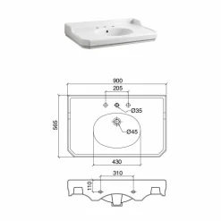 Viadurini Bathroom Vintage Waschbecken|Keramikwaschbecken-90 cm Vintage Badezimmerkonsole, weiße Keramik, mit Füßen Made in Italy - Nausica