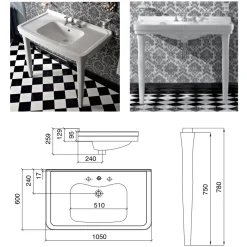 Viadurini Bathroom Vintage Waschbecken|Keramikwaschbecken-105 cm Vintage weiße Keramik-Badezimmerkonsole mit Füßen, Made in Italy - Marwa