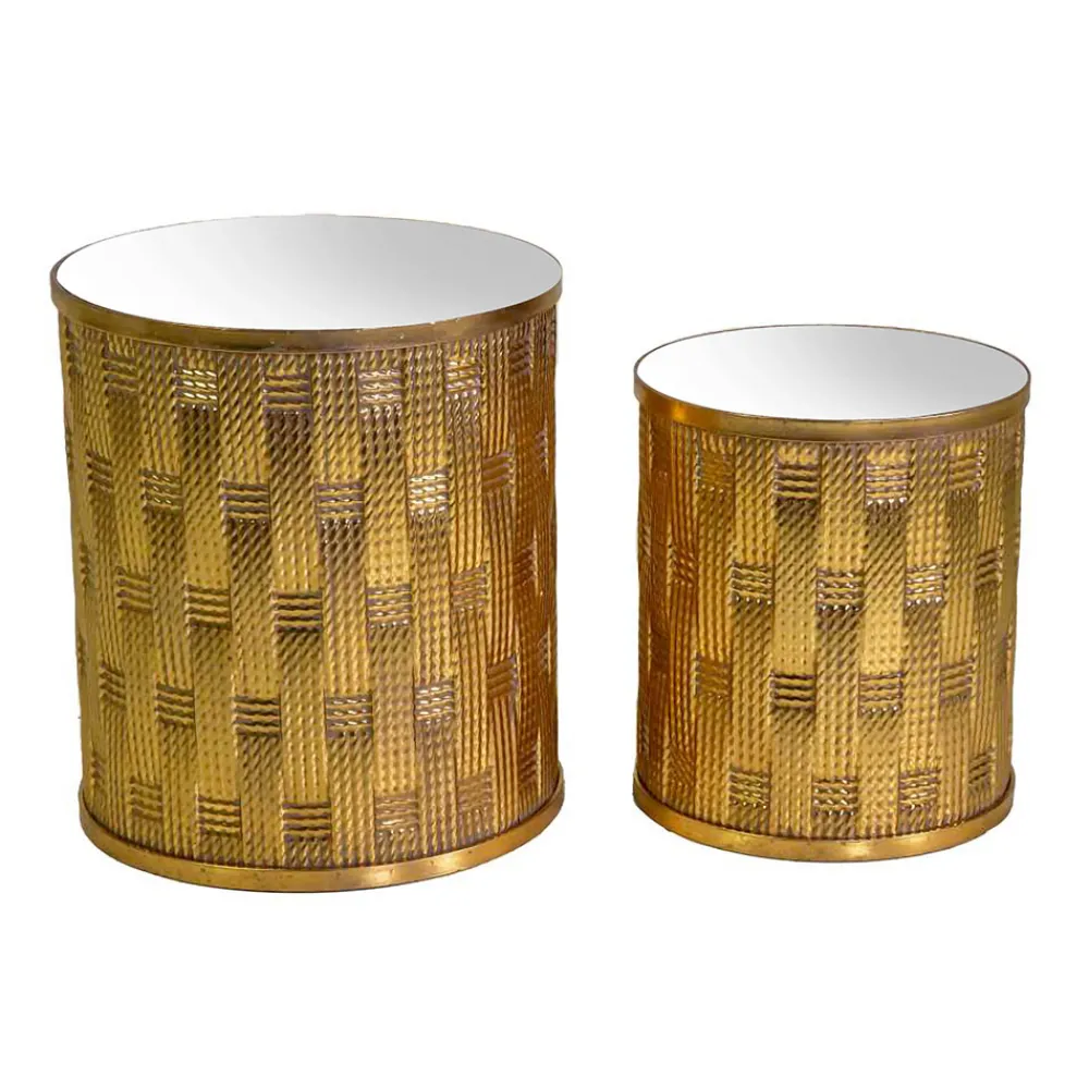 Viadurini Living Klassische Couchtische-2 Couchtische aus goldenem Metall mit Spiegelplatte - Cliff