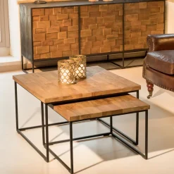 Viadurini Living Moderne Couchtische-2 Couchtische mit Platte aus recyceltem Holz und Metallfuß - Slide