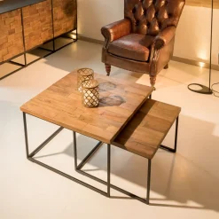 Viadurini Living Moderne Couchtische-2 Couchtische mit Platte aus recyceltem Holz und Metallfuß - Slide