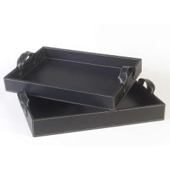 Viadurini Living Küchenzubehör-2 Design-Tabletts aus schwarzem Leder 41x28x5cm und 45x32x6cm Anastasia