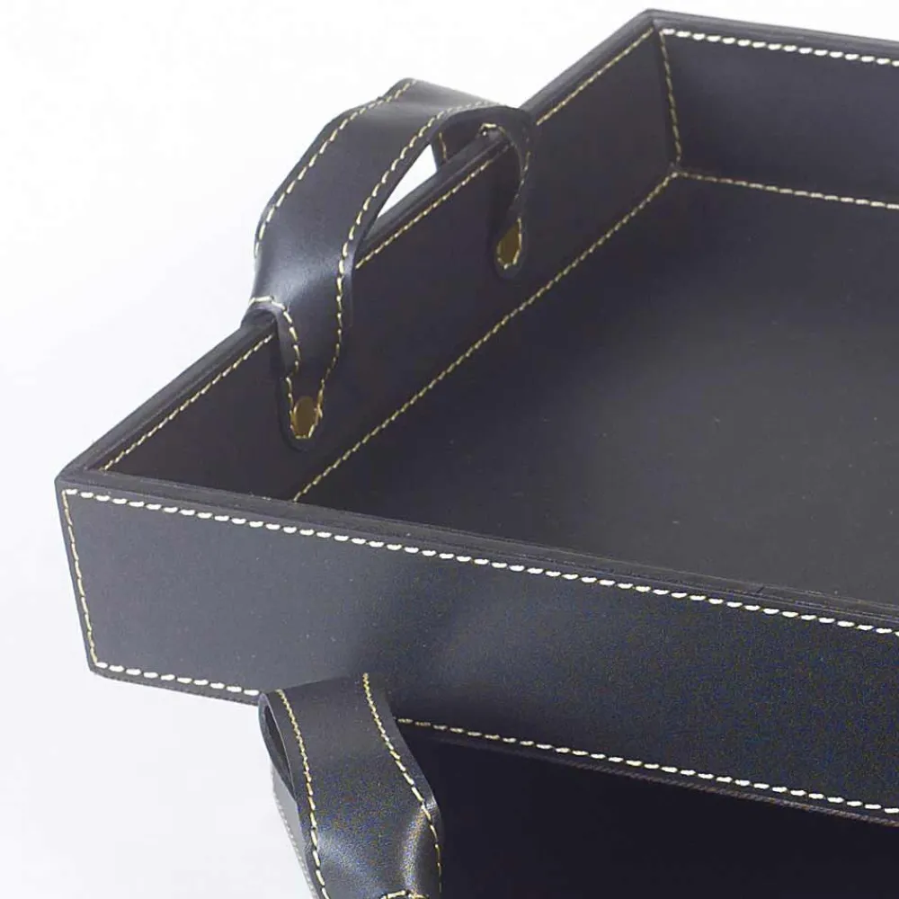 Viadurini Living Küchenzubehör-2 Design-Tabletts aus schwarzem Leder 41x28x5cm und 45x32x6cm Anastasia