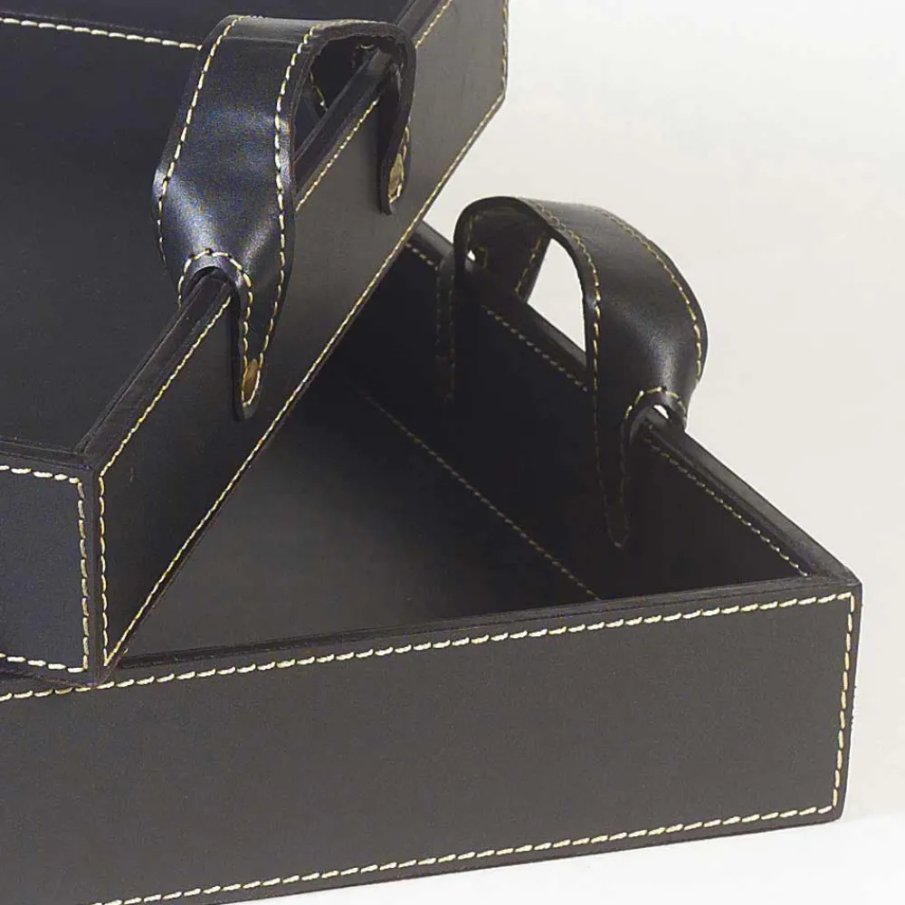 Viadurini Living Küchenzubehör-2 Design-Tabletts aus schwarzem Leder 41x28x5cm und 45x32x6cm Anastasia