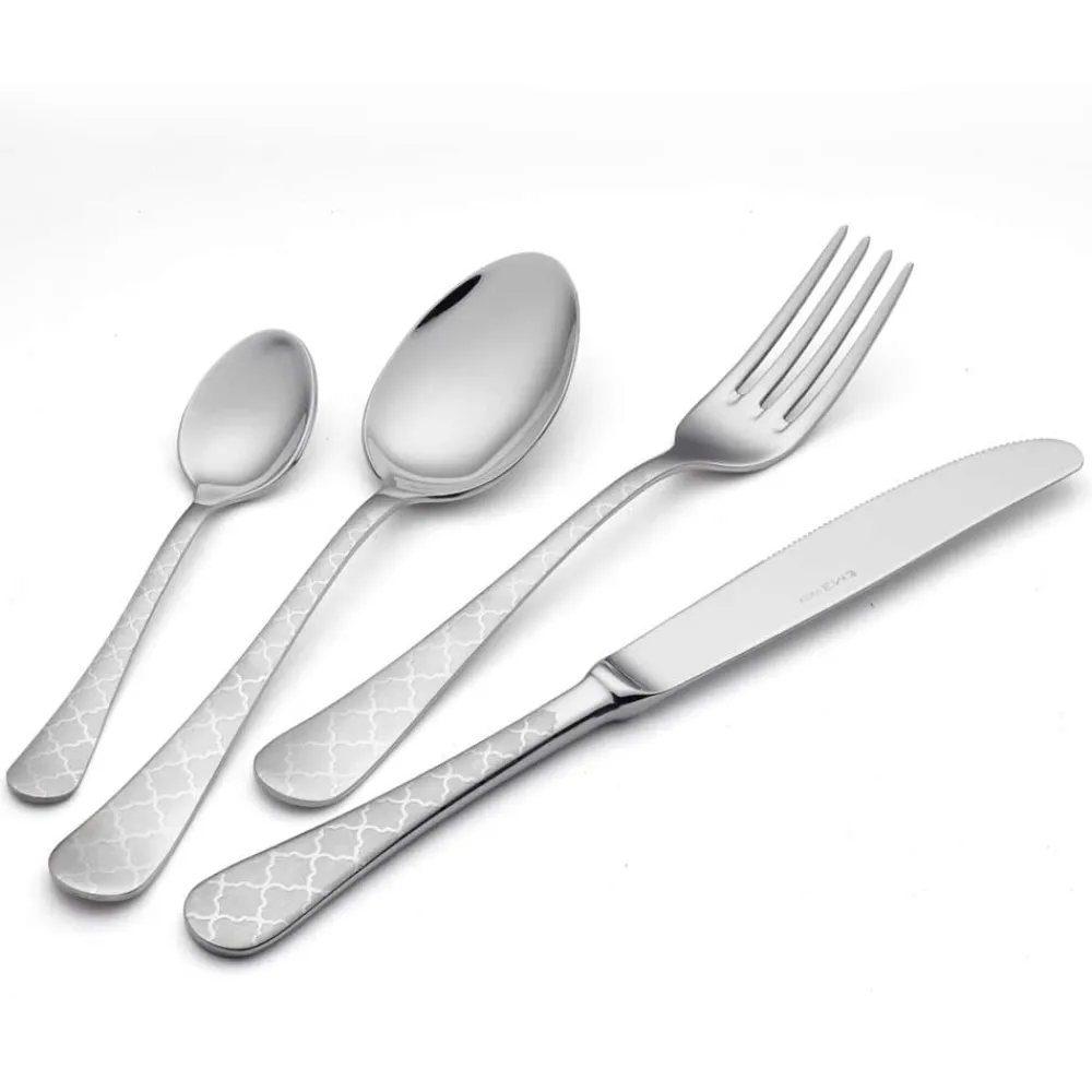 Viadurini Kitchen Besteck Set-24 Edelstahlbesteck mit Damaskus-Laserdekor in modernem Design - Tantasa