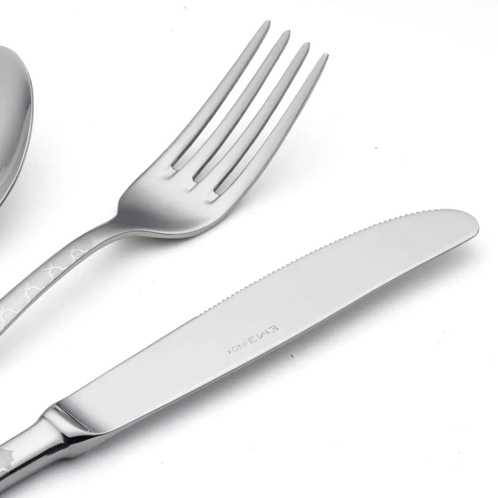 Viadurini Kitchen Besteck Set-24 Edelstahlbesteck mit Damaskus-Laserdekor in modernem Design - Tantasa