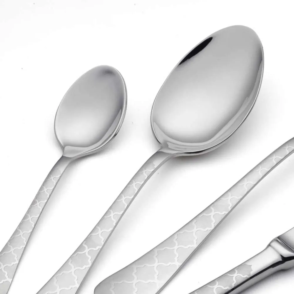 Viadurini Kitchen Besteck Set-24 Edelstahlbesteck mit Damaskus-Laserdekor in modernem Design - Tantasa