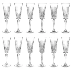 Viadurini Kitchen Italienisches Kristallgeschirr-12 Flötengläser für Sekt mit linearen Schnitten in Öko-Kristall - Senzatempo
