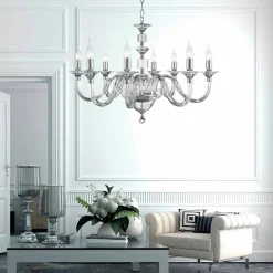 Viadurini Lighting Klassische Kronleuchter-8 Lichter Glas Design Kronleuchter mit Ivy Kristall Dekorationen