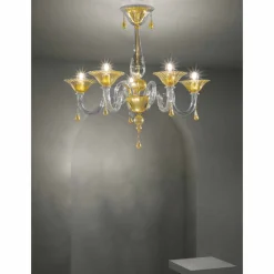 Viadurini Lighting Klassische Kronleuchter-5 Lichter Venedig Glas Kronleuchter, handgefertigt in Italien - Margherita