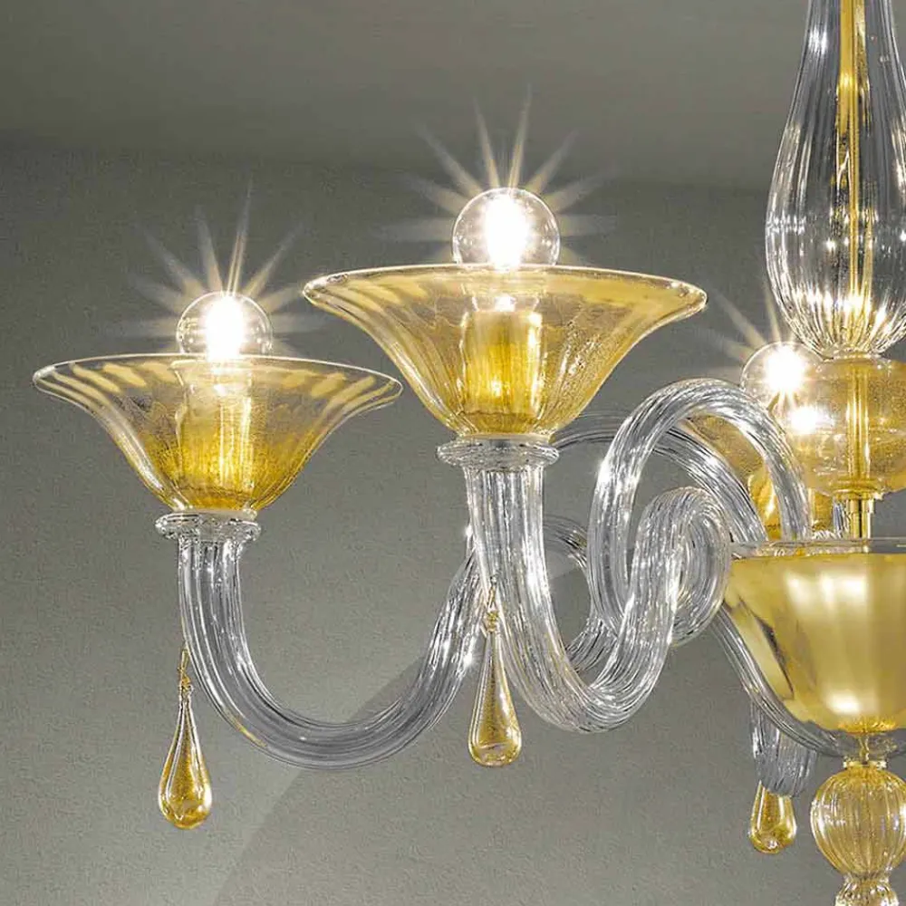 Viadurini Lighting Klassische Kronleuchter-5 Lichter Venedig Glas Kronleuchter, handgefertigt in Italien - Margherita