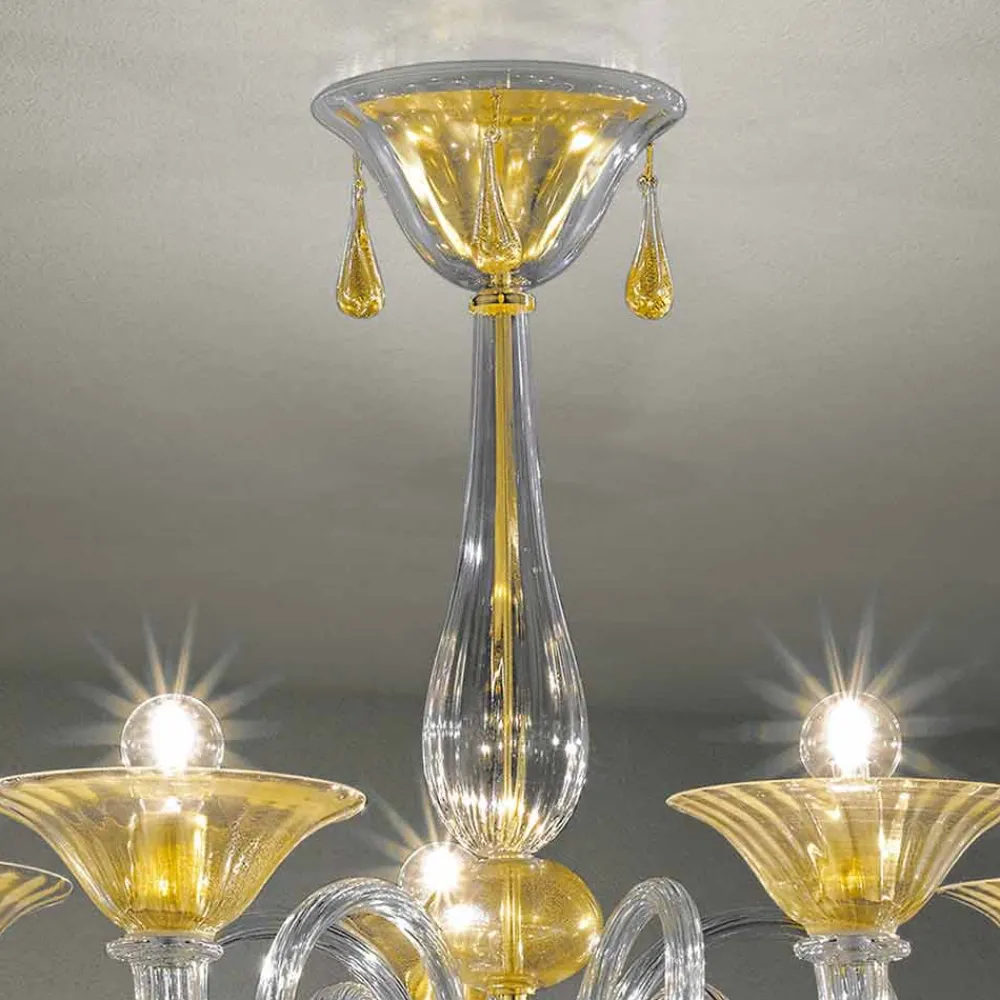 Viadurini Lighting Klassische Kronleuchter-5 Lichter Venedig Glas Kronleuchter, handgefertigt in Italien - Margherita