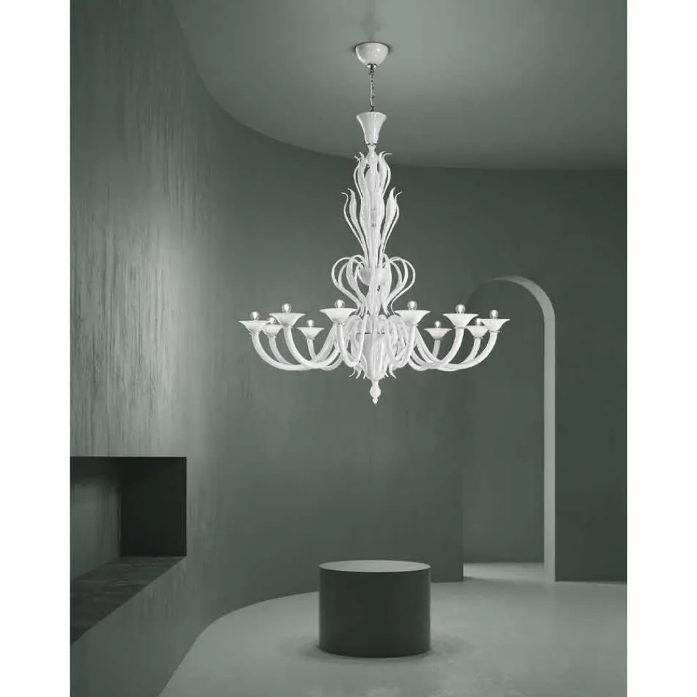 Viadurini Lighting Klassische Kronleuchter-12 Lichter Venedig Glas Kronleuchter Handgefertigt in Italien - Agustina