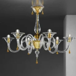 Viadurini Lighting Klassische Kronleuchter-6 Lichter Venezianischer Glas Kronleuchter Handgefertigt, Made in Italy - Margherita