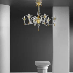 Viadurini Lighting Klassische Kronleuchter-6 Lichter Venezianischer Glas Kronleuchter Handgefertigt, Made in Italy - Margherita