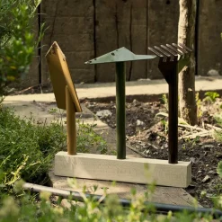 Viadurini in the Garden Deko Artikel Und Wohnaccessoires-3 Metall Gartengeräte mit Holzsockel Made in Italy - Garten