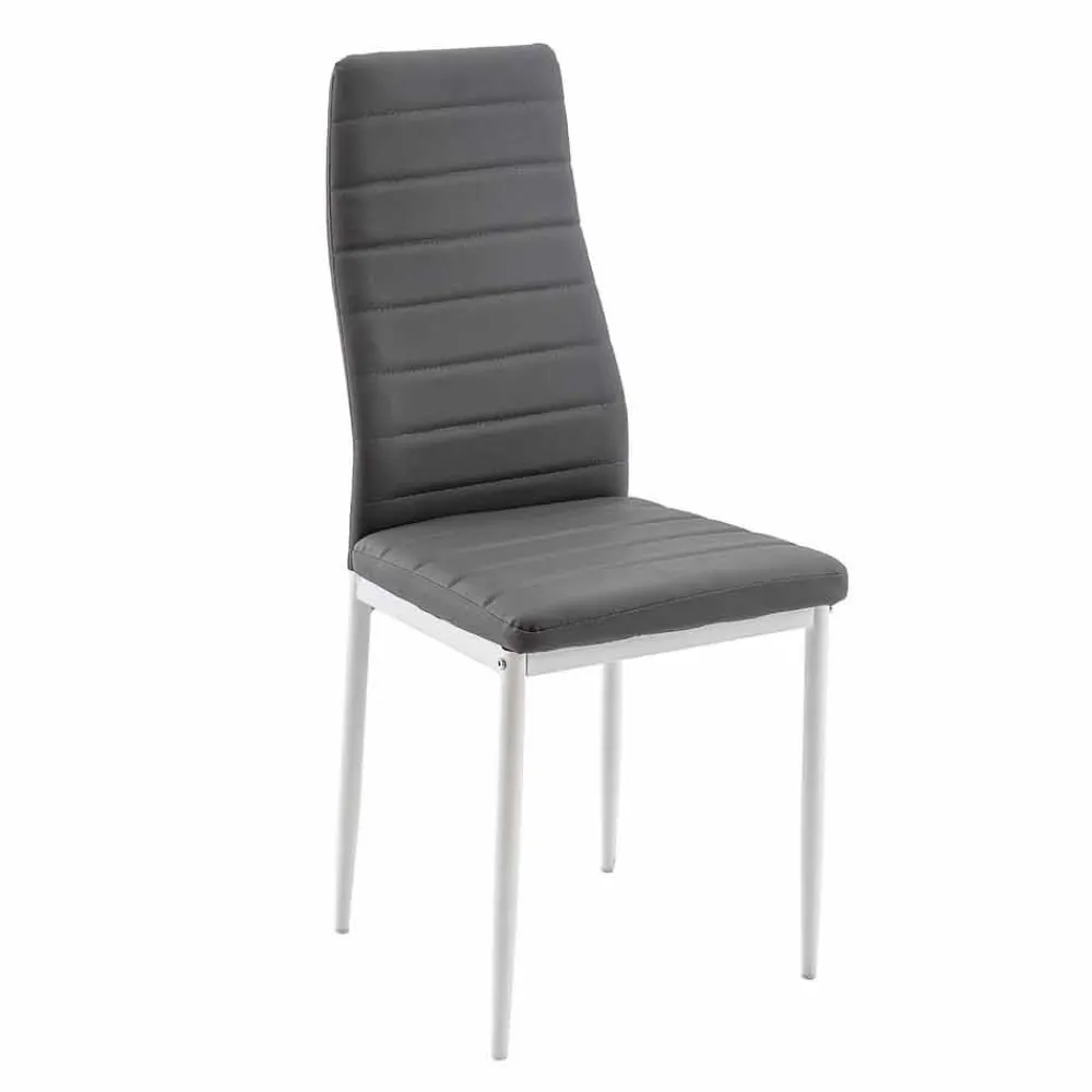 Viadurini Living Moderne Stühle-4 moderne Esszimmerstühle aus Lederimitat und Metallbeinen - Spiga