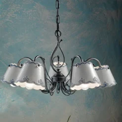 Ferroluce Vintage Kronleuchter-3- oder 5-flammiger Keramik-Kronleuchter mit handbemaltem Stickeffekt – Ravenna