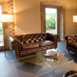 Viadurini Living Klassische Sofas-2- oder 3-Sitzer-Wohnzimmersofa aus Vintage-Leder mit gealterter Wirkung - Stempel