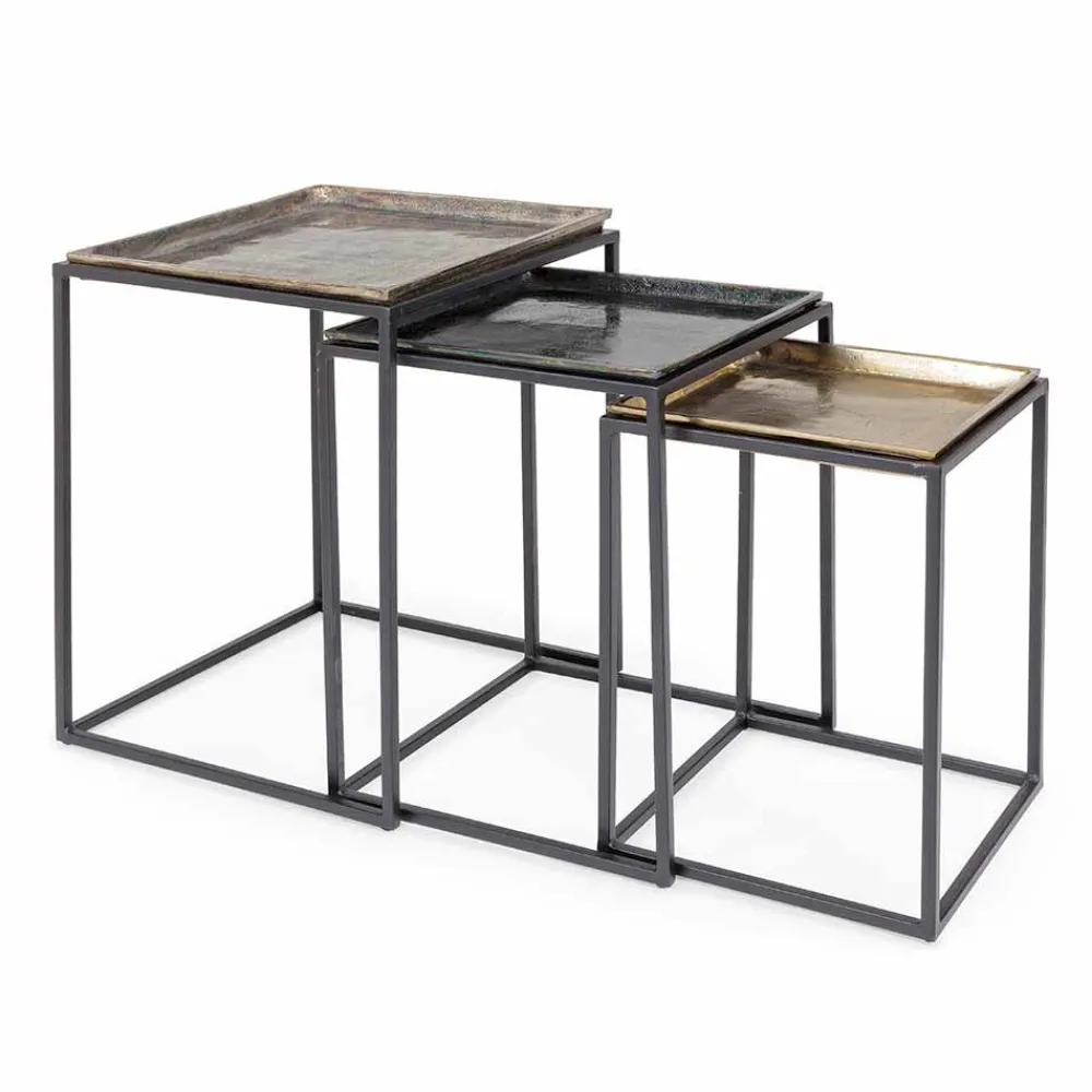 Viadurini Living Moderne Couchtische-3 quadratische Couchtische aus Aluminium und Stahl Homemotion - Quinzio