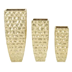 Viadurini Decor Deko Vasen-3 quadratische Vasen aus goldenem Eisen mit unregelmäßigen Reliefdekorationen - Walter