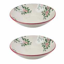 Viadurini Kitchen Geschirr Teller-2 Salatschüsseln oder Servierteller mit Weihnachtsdekoration aus Porzellan - Pungitopo