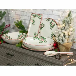 Viadurini Kitchen Geschirr Teller-2 Salatschüsseln oder Servierteller mit Weihnachtsdekoration aus Porzellan - Pungitopo