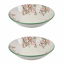 Viadurini Kitchen Geschirr Teller-2 Salatschüsseln oder Servierteller mit Weihnachtsdekoration aus Porzellan - Pungitopo