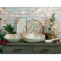Viadurini Kitchen Geschirr Teller-2 Salatschüsseln oder Servierteller mit Weihnachtsdekoration aus Porzellan - Pungitopo