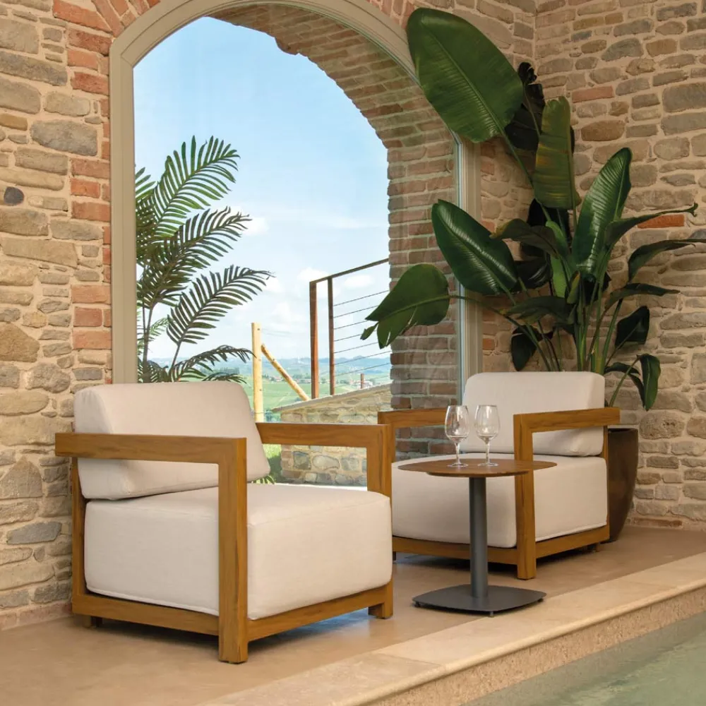 Viadurini in the Garden Garten Lounge Set-2 Sessel mit Aluminiumtisch mit Thermotransfer-Holzeffekt - Camper