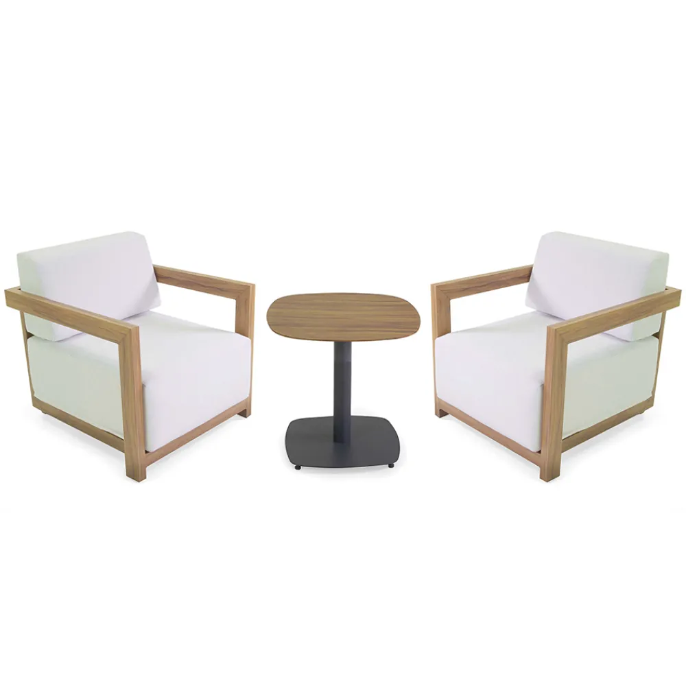 Viadurini in the Garden Garten Lounge Set-2 Sessel mit Aluminiumtisch mit Thermotransfer-Holzeffekt - Camper