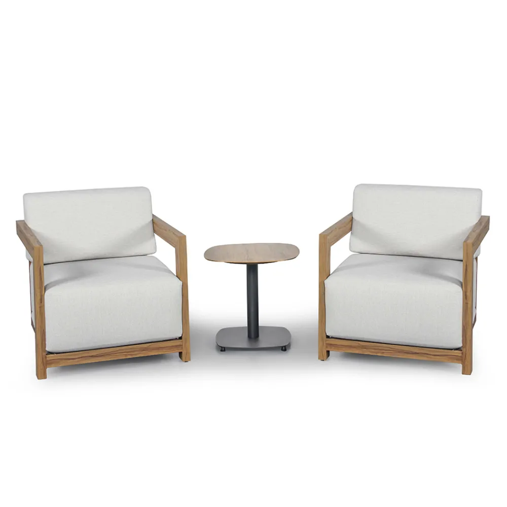 Viadurini in the Garden Garten Lounge Set-2 Sessel mit Aluminiumtisch mit Thermotransfer-Holzeffekt - Camper