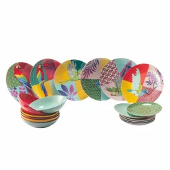 Viadurini Kitchen Teller Set-18 Stück farbiges Design Porzellan und Gres Geschirr Service - Tropycale