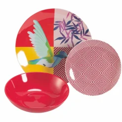 Viadurini Kitchen Teller Set-18 Stück farbiges Design Porzellan und Gres Geschirr Service - Tropycale
