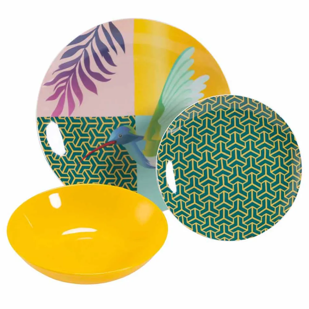 Viadurini Kitchen Teller Set-18 Stück farbiges Design Porzellan und Gres Geschirr Service - Tropycale