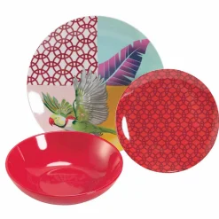 Viadurini Kitchen Teller Set-18 Stück farbiges Design Porzellan und Gres Geschirr Service - Tropycale