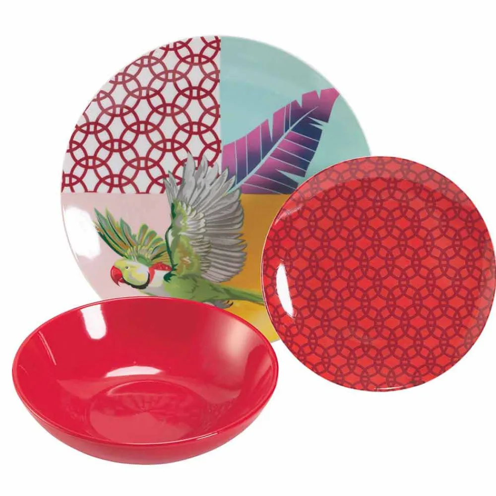 Viadurini Kitchen Teller Set-18 Stück farbiges Design Porzellan und Gres Geschirr Service - Tropycale