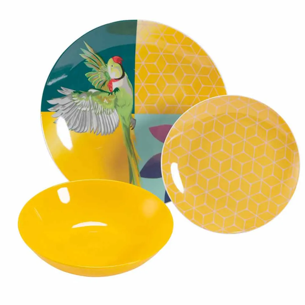 Viadurini Kitchen Teller Set-18 Stück farbiges Design Porzellan und Gres Geschirr Service - Tropycale