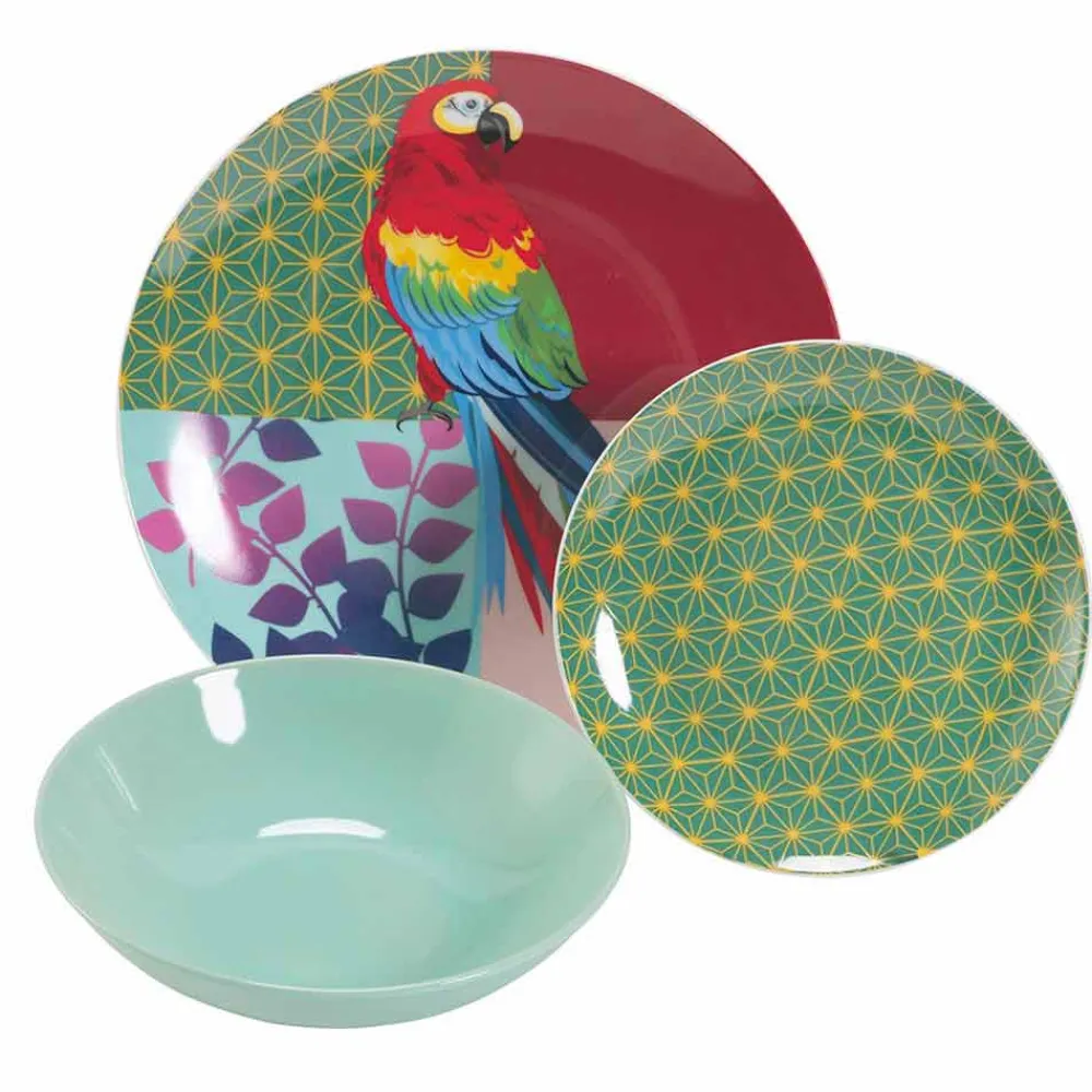 Viadurini Kitchen Teller Set-18 Stück farbiges Design Porzellan und Gres Geschirr Service - Tropycale